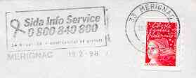 Postmark - France rectangular piece bearing French adhesive with slogan cancel showing AIDS symbol and Sida Info Service, stamps on diseases, stamps on aids