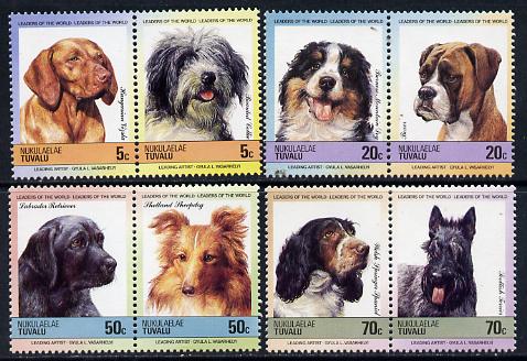 Tuvalu - Nukulaelae 1985 Dogs (Leaders of the World) set of 8 values unmounted mint, stamps on animals  dogs    springer spaniel   scottish terrier    labrador    sheepdog    bernese    boxer   collie    vizsla  , stamps on scots, stamps on scotland
