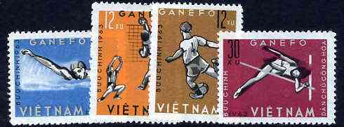 Vietnam - North 1963 GANEFO Athletic Games perf set of 4 unmounted mint, SG N284-87, Mi 283-86, stamps on sport, stamps on football, stamps on volleyball, stamps on swimming, stamps on high jump