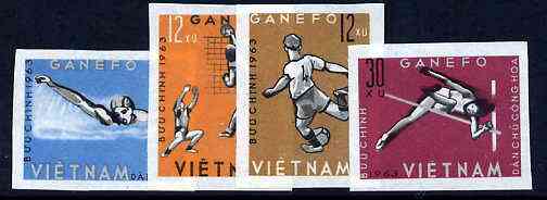 Vietnam - North 1963 GANEFO Athletic Games imperf set of 4 unmounted mint, as SG N284-87, Mi 283-86B, stamps on sport, stamps on football, stamps on volleyball, stamps on swimming, stamps on high jump