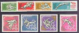 Mongolia 1960 Rome Olympic Games perf set of 8 (rectangular & diamond shaped) unmounted mint SG 192-99, Mi 192-99, stamps on sport, stamps on olympics, stamps on running, stamps on wrestling, stamps on horse jumping, stamps on gymnastics, stamps on discus, stamps on diving, stamps on hurdles, stamps on high jump, stamps on  gym , stamps on gymnastics, stamps on , stamps on horses