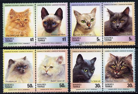 Tuvalu - Nanumea 1985 Cats (Leaders of the World) set of 8 values unmounted mint, stamps on , stamps on  stamps on animals  cats