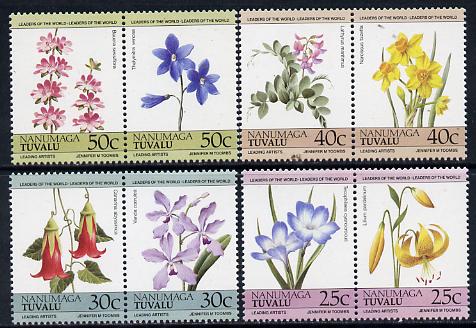 Tuvalu - Nanumaga 1985 Flowers (Leaders of the World) set of 8 values unmounted mint, stamps on flowers   orchids, stamps on daffodils