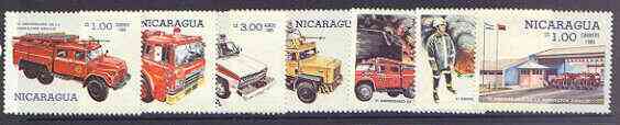 Nicaragua 1985 SINACOI Fire Services complete perf set of 7 unmounted mint, SG 2701-07, stamps on fire