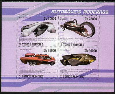 St Thomas & Prince Islands 2010 Modern Cars perf sheetlet containing 4 values unmounted mint, stamps on , stamps on  stamps on cars