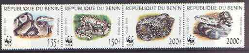 Benin 1999 WWF - Snakes se-tenant strip of 4 unmounted mint, stamps on snakes, stamps on reptiles, stamps on wwf, stamps on  wwf , stamps on , stamps on snake, stamps on snakes, stamps on 