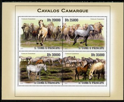 St Thomas & Prince Islands 2010 Camargue Horses perf sheetlet containing 4 values unmounted mint, stamps on horses