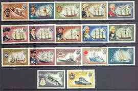 Antigua 1970 Ships & Explorers definitive set complete 17 values unmounted mint, SG 269-85, stamps on ships, stamps on explorers, stamps on columbus, stamps on nelson, stamps on pirates
