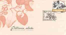 Australia 1986 Dillenia alata 33c postal stationery envelope (from Flora on Cook's Voyage series) with illustrated first day cancellation, stamps on flora, stamps on flowers, stamps on cook, stamps on explorers