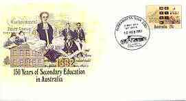 Australia 1982 150 years of Secondary Education 24c postal stationery envelope with special illustrated Parramatta first day cancellation, stamps on education, stamps on mathematics, stamps on maths