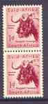 South Africa 1954 Black Wildebeest 1d coil pair unmounted mint, SG 152, stamps on animals, stamps on wildebeest
