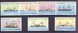 Nicaragua 1990 London '90 Stamp Exhibition (Ships) complete perf set of 7 unmounted mint, stamps on ships, stamps on stamp exhibitions, stamps on paddle steamers
