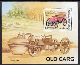 Somalia 1997 Old Cars perf m/sheet unmounted mint, stamps on cars, stamps on cugnot, stamps on aster
