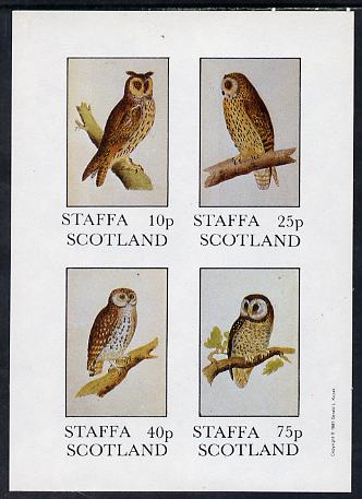 Staffa 1981 Owls #02 imperf set of 4 values (10p to 75p) unmounted mint, stamps on birds, stamps on birds of prey, stamps on owls