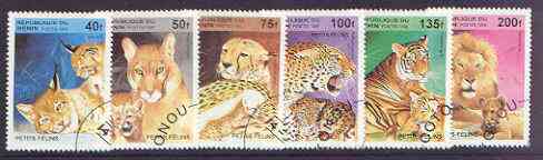 Benin 1995 Wild Cats complete perf set of 6 fine cto used*, stamps on cats, stamps on animals, stamps on lions