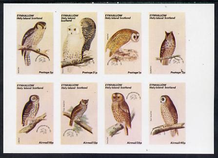 Eynhallow 1974 Owls (Universal Postal Union Centenary) imperf set of 8 values (0.5p to 40p) unmounted mint, stamps on , stamps on  stamps on birds  upu    owls   birds of prey, stamps on  stamps on  upu , stamps on  stamps on 