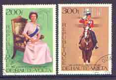 Upper Volta 1977 Silver Jubilee perf set of 2 fine cto used, SG 448-49, Mi 676-77*, stamps on royalty, stamps on silver jubilee