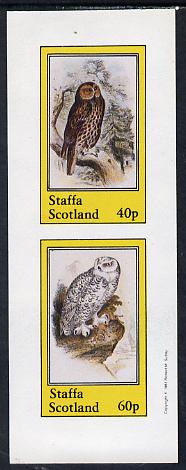 Staffa 1981 Owls #03 imperf set of 2 values (40p & 60p) unmounted mint, stamps on birds, stamps on birds of prey, stamps on owls