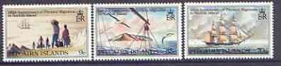 Pitcairn Islands 1981 Anniversary of Pitcairn Islanders Migration to Norfolk island set of 3 unmounted mint, SG 216-18, stamps on ships, stamps on settlers, stamps on 
