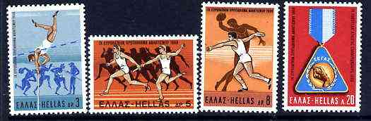 Greece 1969 European Athletic Championships set of 4 unmounted mint, SG 1108-11, stamps on sport, stamps on athletics, stamps on discur, stamps on baton, stamps on relay, stamps on pole vault