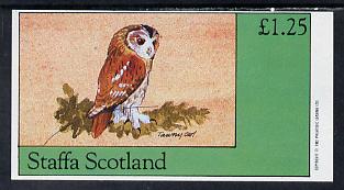 Staffa 1982 Birds of Prey #06 (Tawny Owl) imperf souvenir sheet (Â£1.25 value) unmounted mint, stamps on birds, stamps on birds of prey, stamps on owls