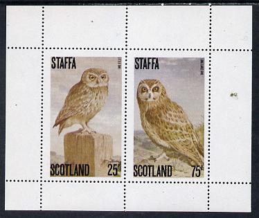Staffa 1979 Owls perf set of 2 values (25p & 75p) unmounted mint, stamps on birds, stamps on birds of prey, stamps on owls