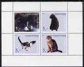 Udmurtia Republic 1998 Domestic Cats perf sheetlet containing complete set of 4 unmounted mint, stamps on cats