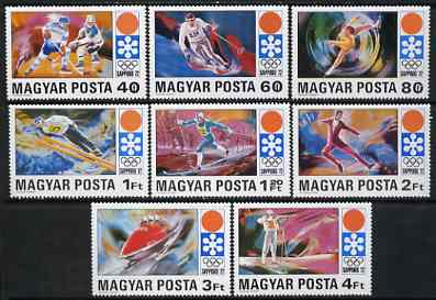 Hungary 1971 Sapporo Winter Olympic Games perf set of 8 unmounted mint, SG 2637-44*, stamps on olympics, stamps on ice hockey, stamps on skiing, stamps on skating, stamps on bobsled, stamps on rifle, stamps on 