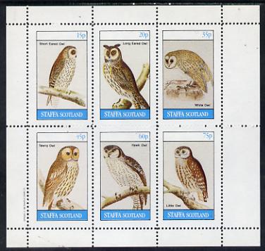 Staffa 1982 Owls (Short Eared Owl) perf set of 6 values (15p to 75p) unmounted mint, stamps on birds, stamps on birds of prey, stamps on owls