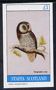 Staffa 1982 Owls (Tengmalms Owl) imperf souvenir sheet (Â£1 value) unmounted mint, stamps on birds, stamps on birds of prey, stamps on owls