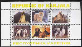 Karjala Republic 1999 Dogs #4 perf sheetlet containing set of 6 values unmounted mint (White border with yellow text), stamps on dogs