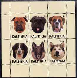 Kalmikia Republic 1999 Dogs #3 perf sheetlet containing set of 6 values unmounted mint (pink-brown background), stamps on dogs