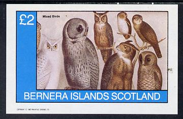 Bernera 1982 Birds #42 (Owls) imperf deluxe sheet (Â£2 value) unmounted mint, stamps on birds, stamps on birds of prey, stamps on owls