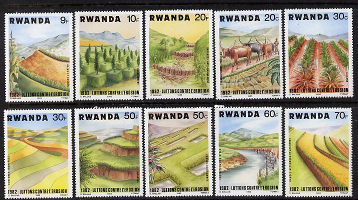Rwanda 1983 Soil Erosion set of 10 unmounted mint, SG 1151-60, stamps on agriculture    environment   geology
