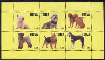Touva 1999 Dogs #3 perf sheetlet containing set of 6 values unmounted mint (yellow background), stamps on dogs