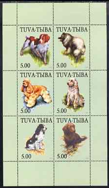 Touva 1999 Dogs #5 perf sheetlet containing set of 6 values unmounted mint (pale green background), stamps on dogs, stamps on 