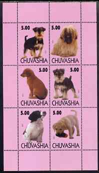 Chuvashia Republic 1999 Dogs perf sheetlet containing set of 6 values unmounted mint (pink background), stamps on dogs, stamps on 