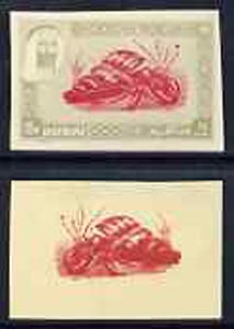 Dubai 1963 Hermit Crab 15np imperf proof on gummed paper with superb offset of centre on gummed side, SG 7var, stamps on shells, stamps on marine life, stamps on crabs