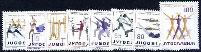Yugoslavia 1959 Physical Culture Festival set of 8 unmounted mint, SG 937-44, stamps on sport, stamps on gymnastics, stamps on handball, stamps on basketball, stamps on swimming, stamps on diving, stamps on athletics, stamps on field, stamps on track, stamps on  gym , stamps on gymnastics, stamps on 