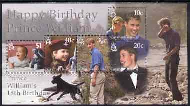 Cayman Islands 2002 Prince Williams 18th Birthday m/sheet unmounted mint, stamps on royalty, stamps on william, stamps on dogs, stamps on teddy bears