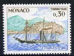 Monaco 1960 Paddle Steamer Charles III 30c Postage due unmounted mint, SG D 703, stamps on ships, stamps on paddle steamers