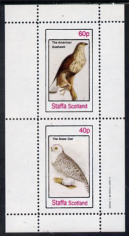 Staffa 1982 Birds #32 (Snow Owl & Goshawk) perf set of 2 values (40p & 60p) unmounted mint, stamps on birds, stamps on birds of prey, stamps on owls