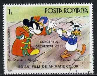 Rumania 1986 Conductor Mickey & Flautist Donald Duck 1L fine used, SG 5025, stamps on music, stamps on disney