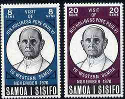 Samoa 1970 Visit of Pope Paul set of 2 unmounted mint, SG 358-59, stamps on pope, stamps on religion