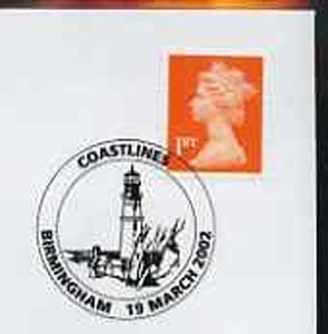Postmark - Great Britain 2002 cover with Birmingham Coastlines cancel illustrated with Lighthouse, stamps on lighthouses