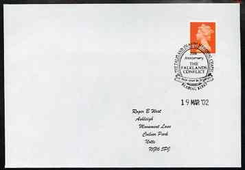 Postmark - Great Britain 2002 cover with 20th Anniversary Falkland Islands Conflict Memorial cancel, stamps on militaria