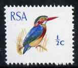 South Africa 1969 Kingfisher 1/2c unmounted mint SG 276*, stamps on birds, stamps on kingfisher