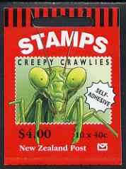 New Zealand 1997 Insects $4.00 booklet complete & pristine containing pane of self-adhesive stamps, SG SB88, stamps on insects, stamps on self adhesive, stamps on beetles, stamps on spiders, stamps on shells, stamps on dragonflies