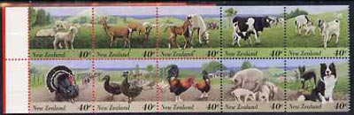 New Zealand 1995 Farmyard Animals $4.00 booklet complete & pristine containing pane of 10 stamps, SG SB75, stamps on farming, stamps on animals, stamps on sheep, stamps on ovine, stamps on deer, stamps on horses, stamps on cows, stamps on bovine, stamps on goats, stamps on turkeys, stamps on ducks, stamps on pigs, stamps on swine, stamps on dogs, stamps on collie
