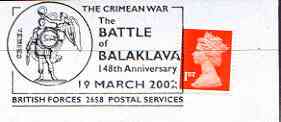 Postmark - Great Britain 2002 cover with British Forces commem cancel for 148th Anniversary of the Battle of Balaklava (Crimean War), stamps on militaria, stamps on battles